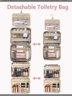 Travel Toiletry Organizer Bag in Black And Beige Ultimate Storage Case Hanging